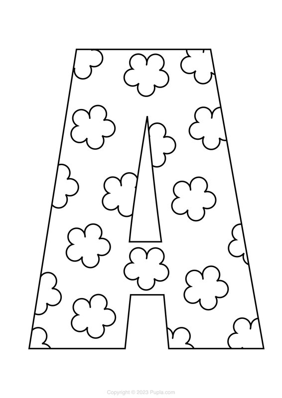 Letter A with Clouds coloring page for children