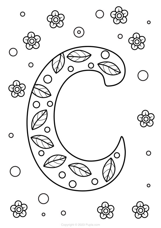 Lettre C Avec Feuilles coloring page for children