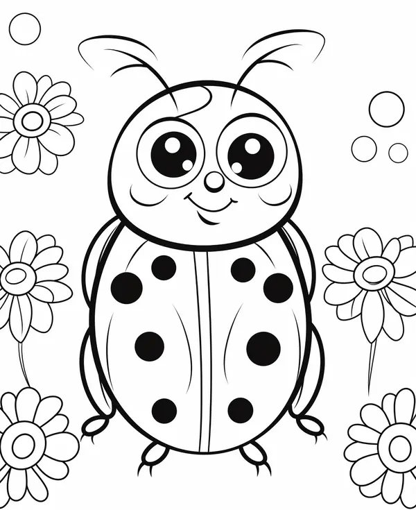 Lieveheersbeestje Omringd Door Bloemen coloring page for children