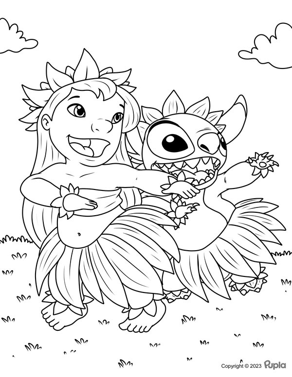 Plantilla para colorear Lilo y Stitch Bailando