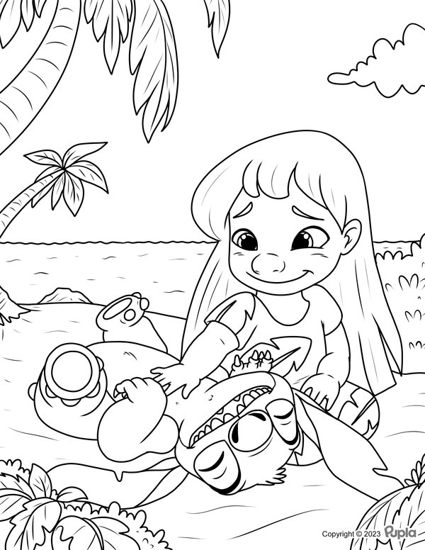 Lilo Petting Stitch coloring page for children
