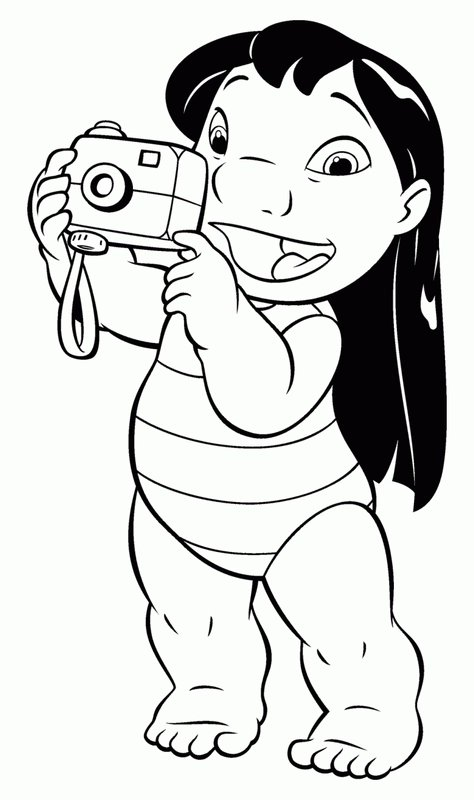 Lilo y Stitch haciendo una foto coloring page for children
