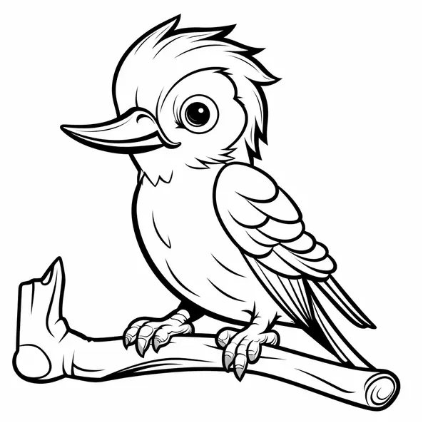 Lindo Pajaro Carpintero Sentado En Una Rama coloring page for children