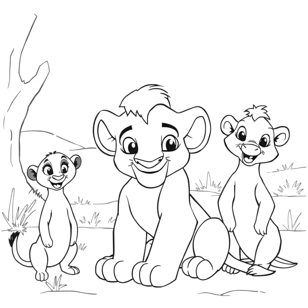 Lion King Savanne Wilde Dieren Disney Animatie coloring page for children