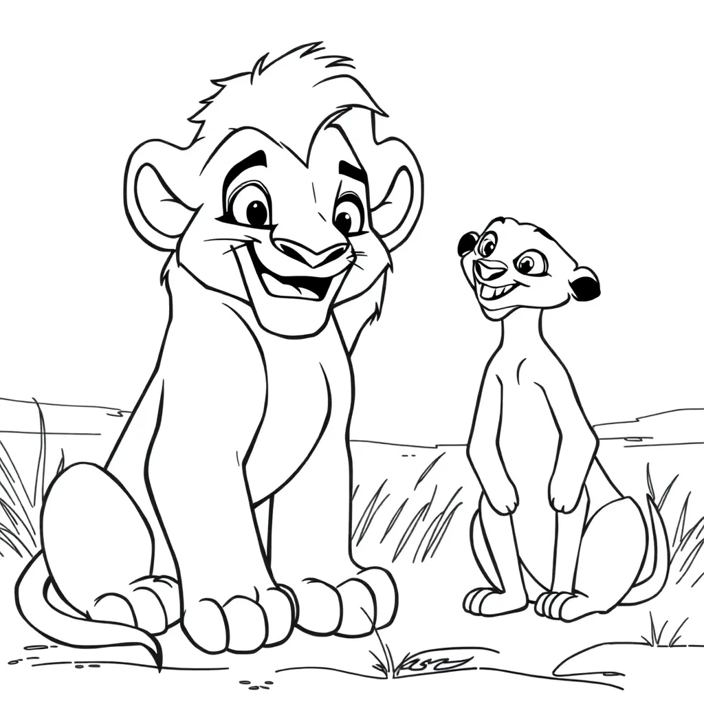 Lion King Savanne Wilde Dieren Disney Animatie coloring page for children