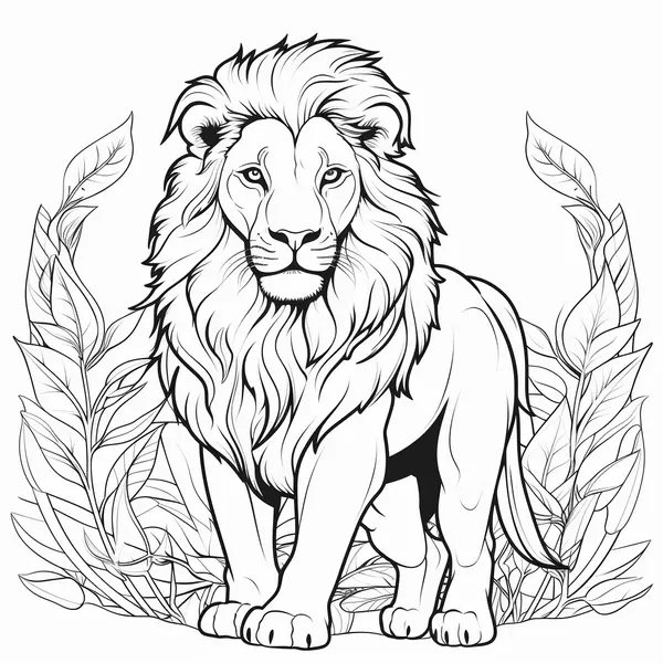 Lion Standing In Front Of Leaves coloring page for children