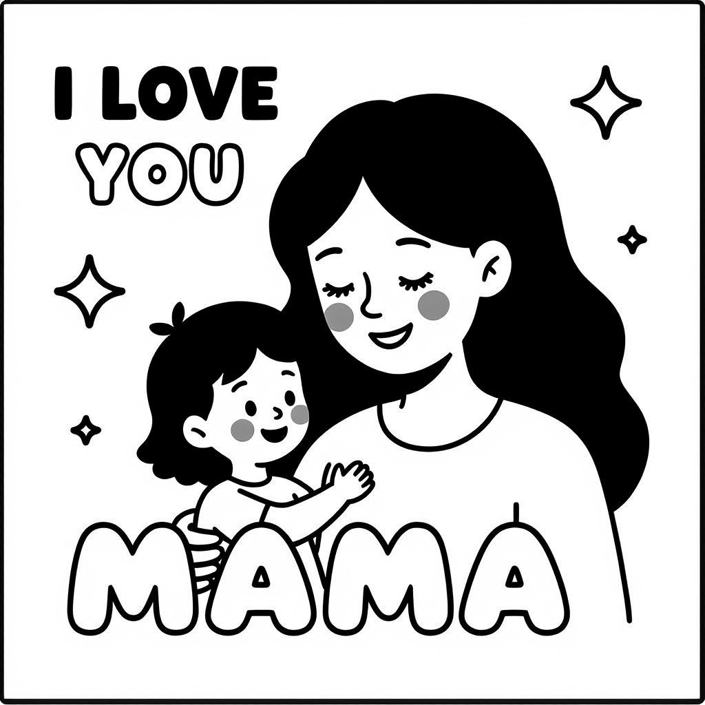 loving, mother coloring page for children