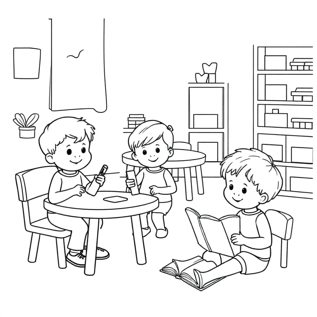maak een kleurplaat van een kleuterklas. coloring page for children