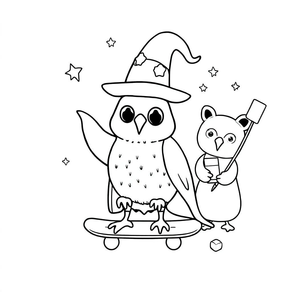 magisch bos met vos en rugzak een uil met schatkaart een bruggetje een egel op skateboard een konijn