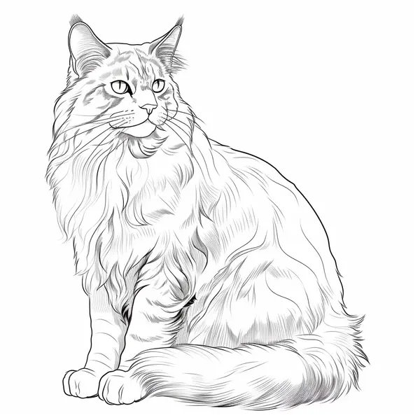 Maine Coon Cat coloring page for children