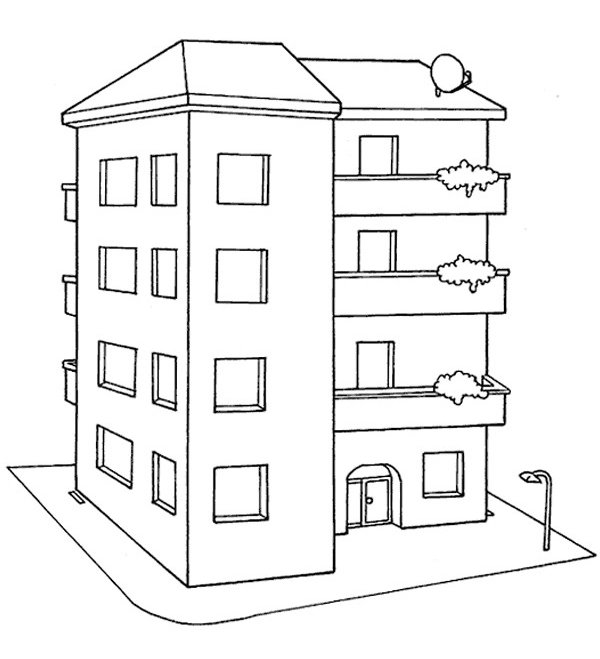 Maison Haute Batiment Plat coloring page for children
