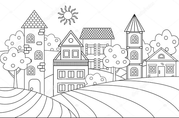 Maisons De Village coloring page for children