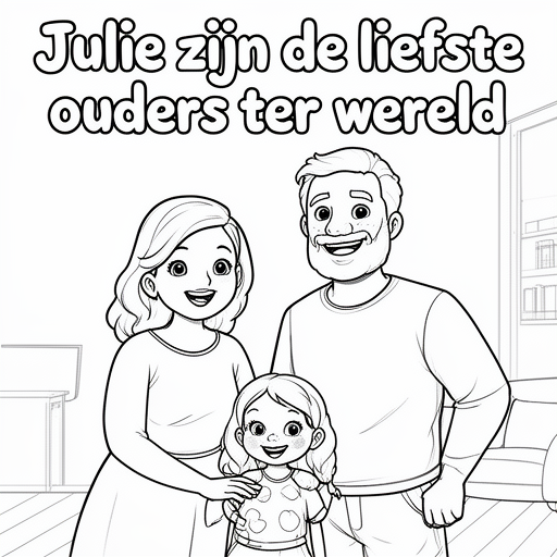 Mama en haar dochter en haar vader kleurplaat voor kinderen