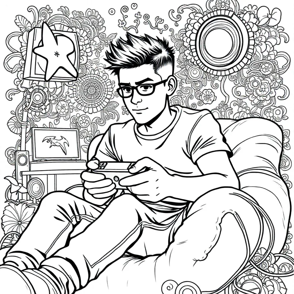 man speelt spel op playstation kleurplaat voor kinderen