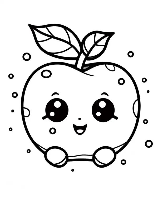 Manzana Kawaii Con Hojas coloring page for children