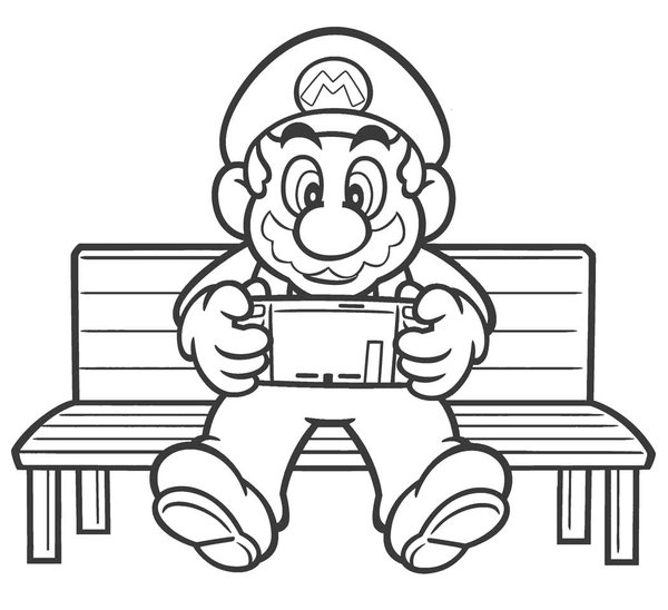 Mario Playing Game coloring page for children