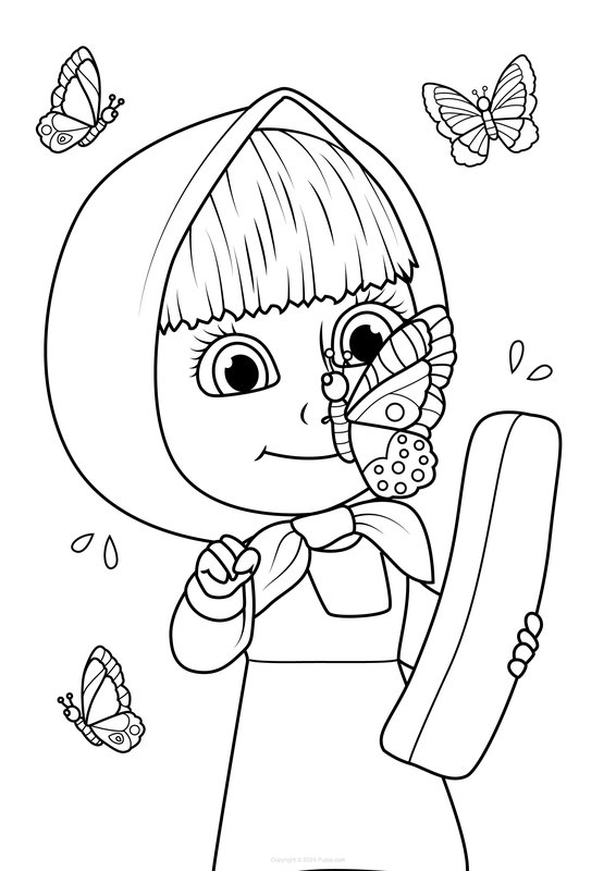 Masha Con Una Mariposa En La Nariz coloring page for children