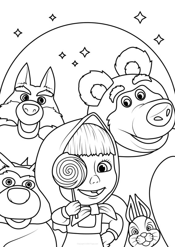 Masha en de Beer Personages coloring page for children