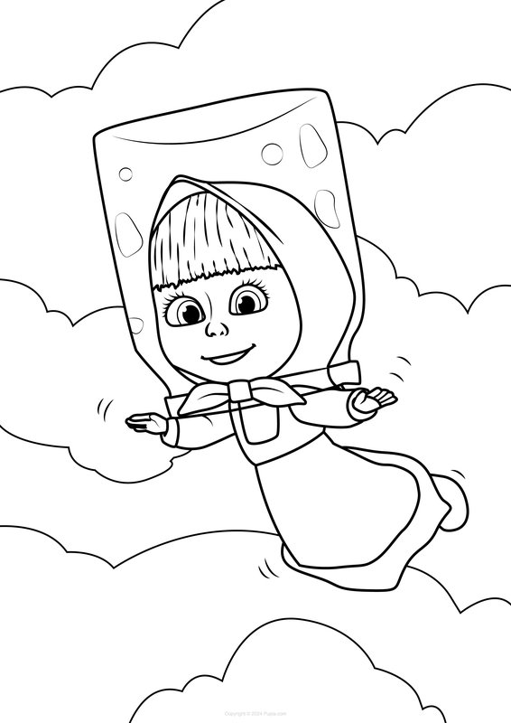Masha Flying Through The Air coloring page for children