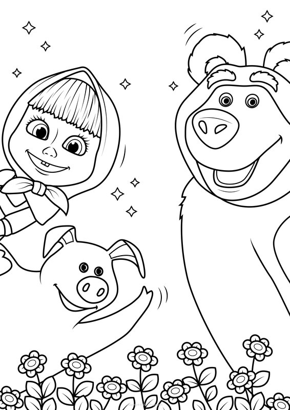 Masha, Oso y Rosie coloring page for children