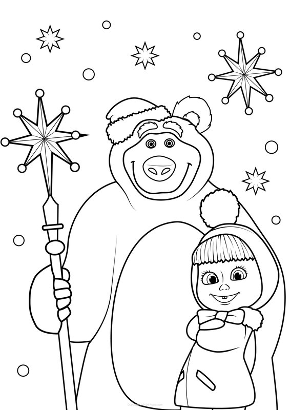 Masha y el Oso Estrellas coloring page for children