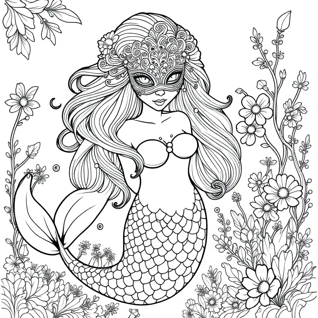 Fichier de coloriage gratuit Sirène Masque  Coloriage pour Enfants