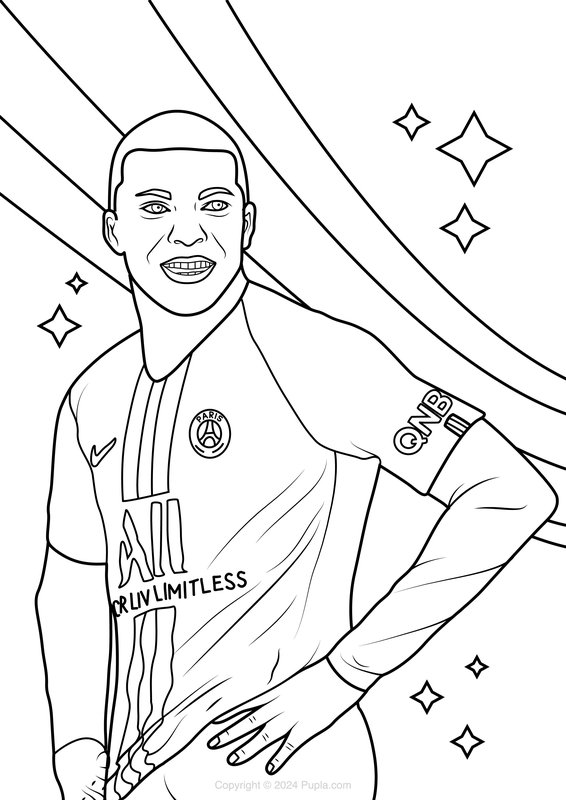 Mbappe Paris Saint Germain Sterne coloring page for children