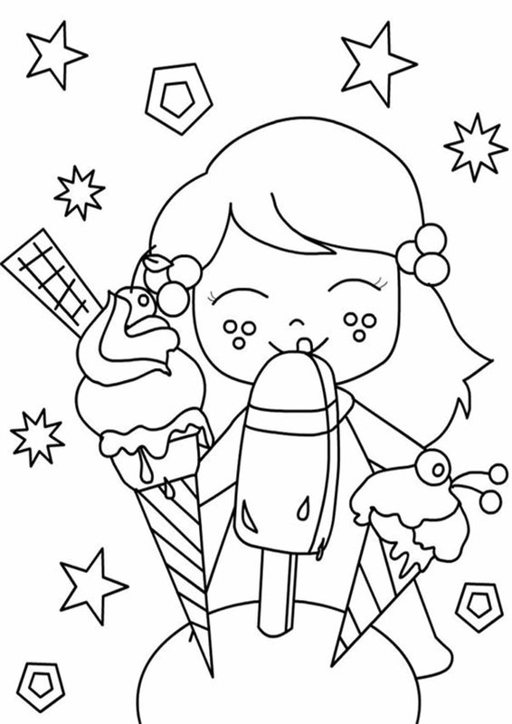 Meisje Eet Drie Ijsjes coloring page for children