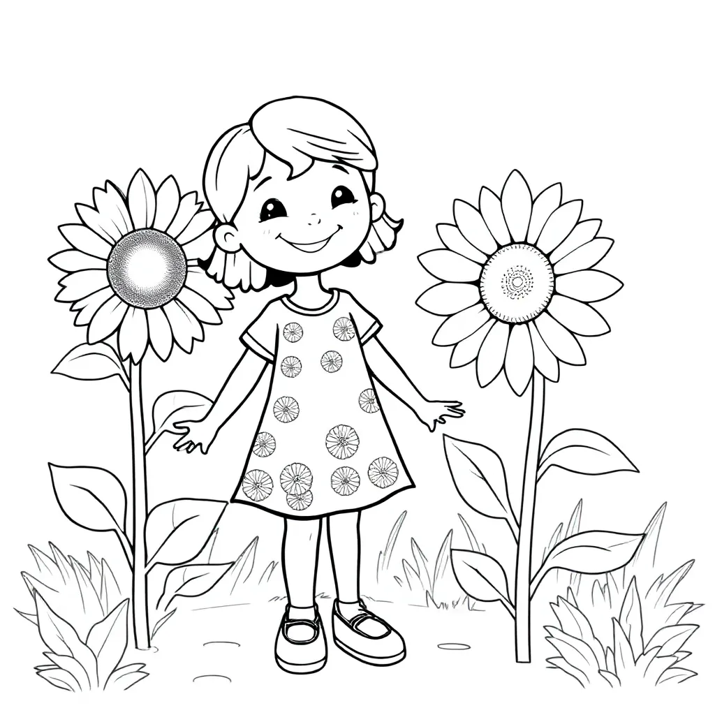 Feuille de coloriage gratuite Fille avec syndrome de Down Feuille de coloriage pour enfants