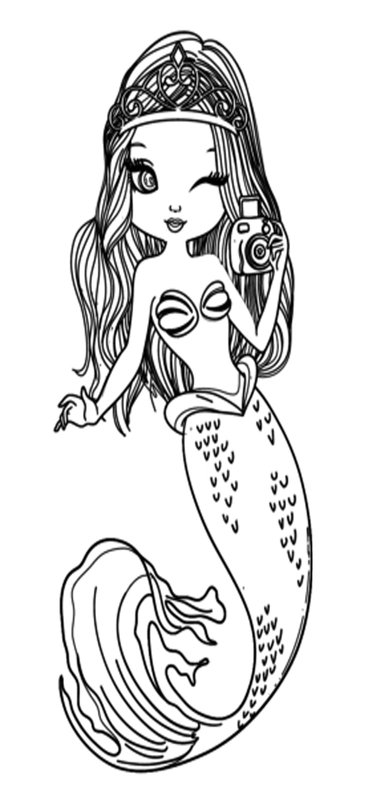 Mermaid Taking Photo coloring page for children