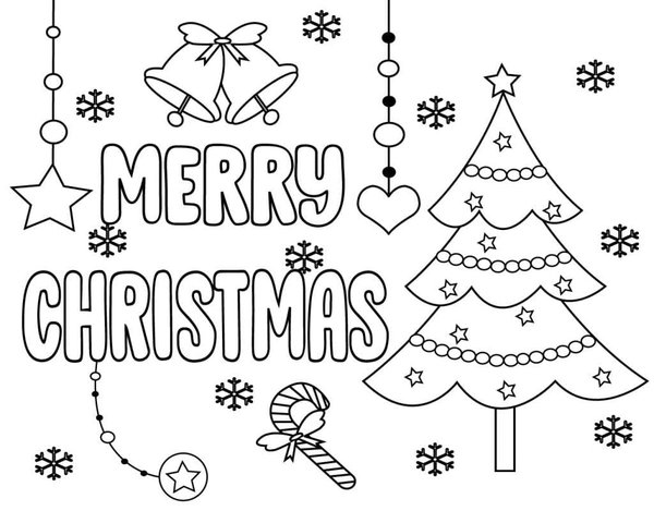 Merry Christmas Christmas Tree coloring page for children