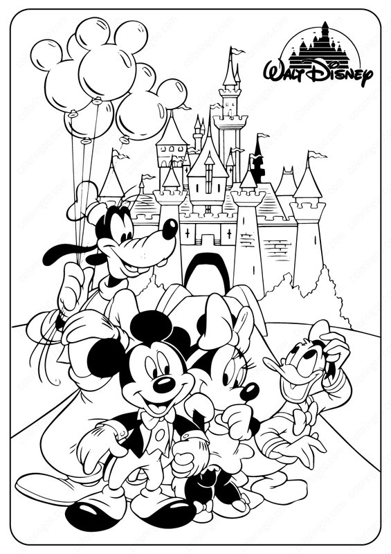 Mickey Mouse Et Ses Amis Devant Le Chateau coloring page for children