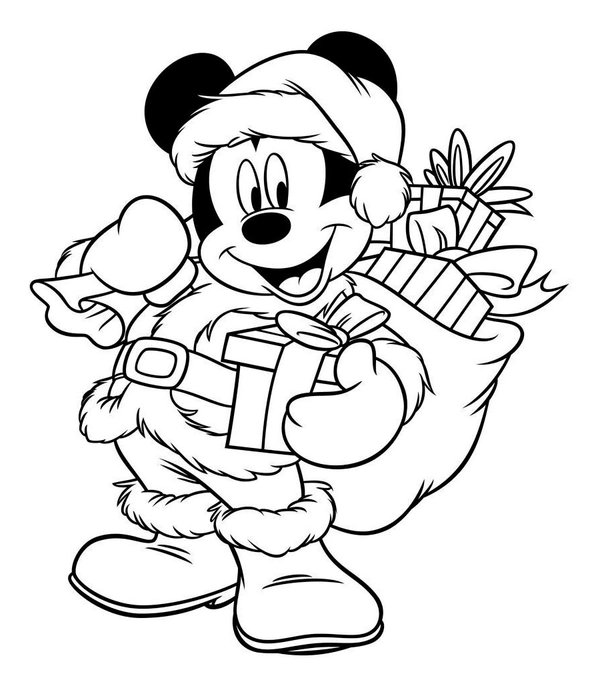 Feuille de coloriage Mickey Mouse Père Noël