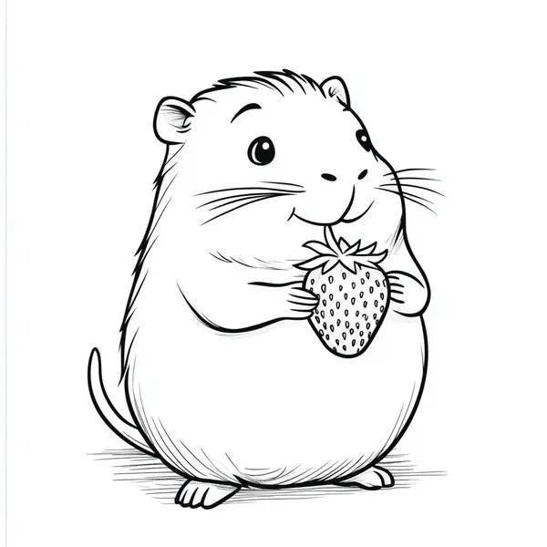 Mignon Capybara tenant une fraise coloring page for children
