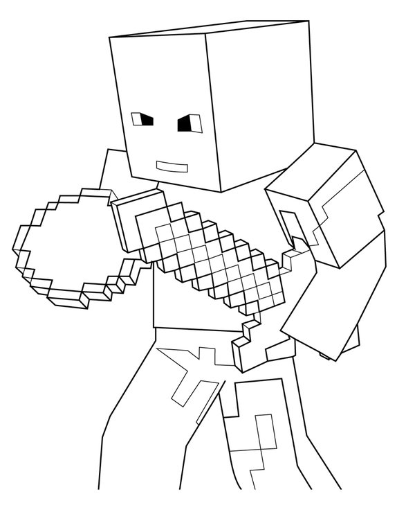 Minecraft Character Sword coloring page for children