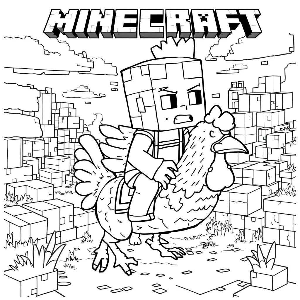 Minecraft Chicken Jockey coloring page for children