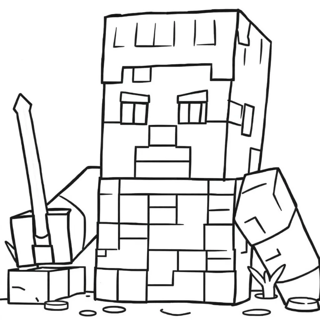 Minecraft Steve Blokken Creatief Avontuur coloring page for children
