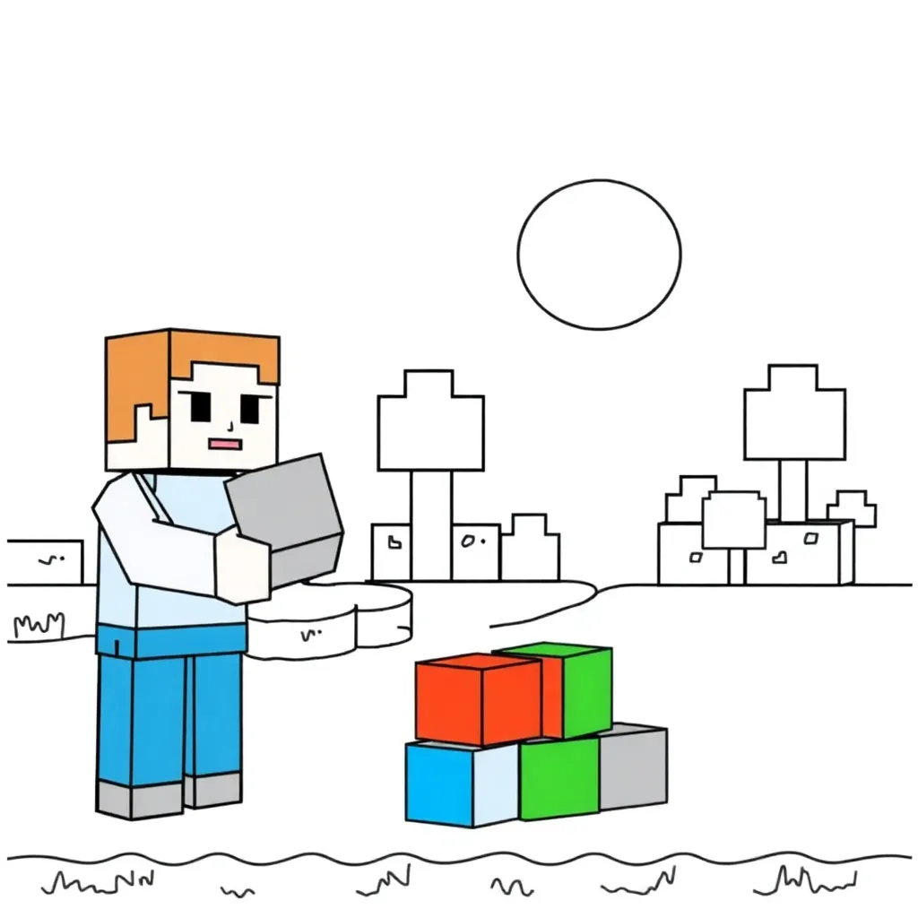 Minecraft Steve Blokken Creatief Avontuur coloring page for children