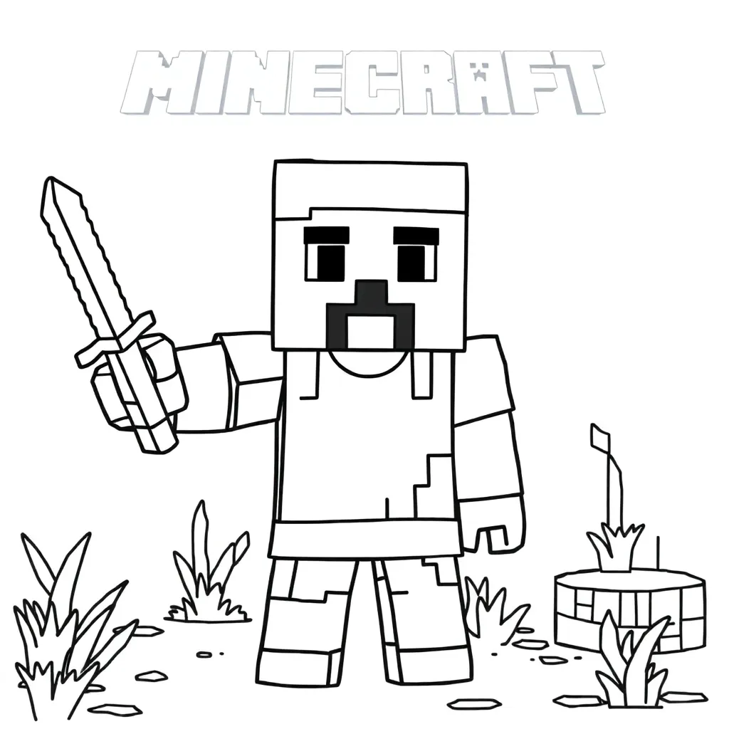 Plantilla de Coloreado Gratis de Minecraft Steve con Bloques - ¡Aventura Creativa!