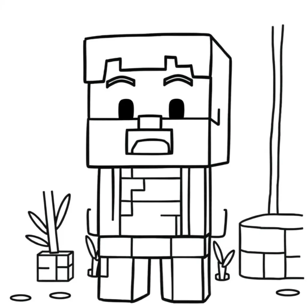 Minecraft Steve Blokken Creatief Avontuur coloring page for children