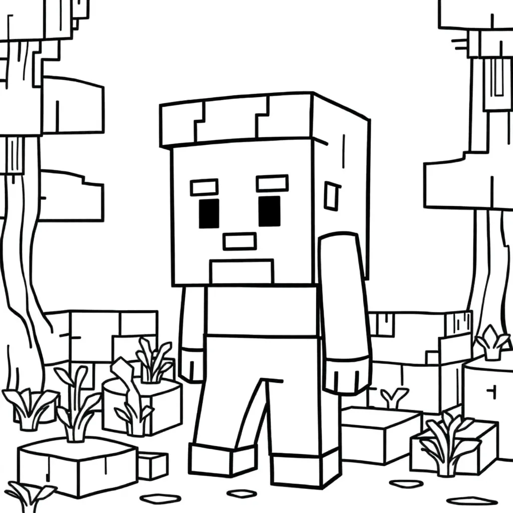 Minecraft Steve Blokken Creatief Avontuur coloring page for children