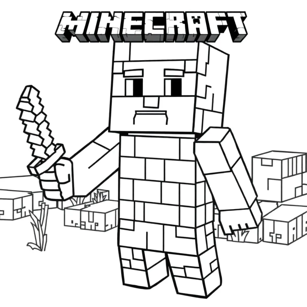 Minecraft Steve Blokken Creatief Avontuur coloring page for children