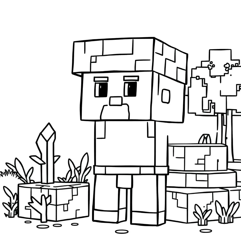 Minecraft Steve Blokwereld Creatief Avontuur coloring page for children
