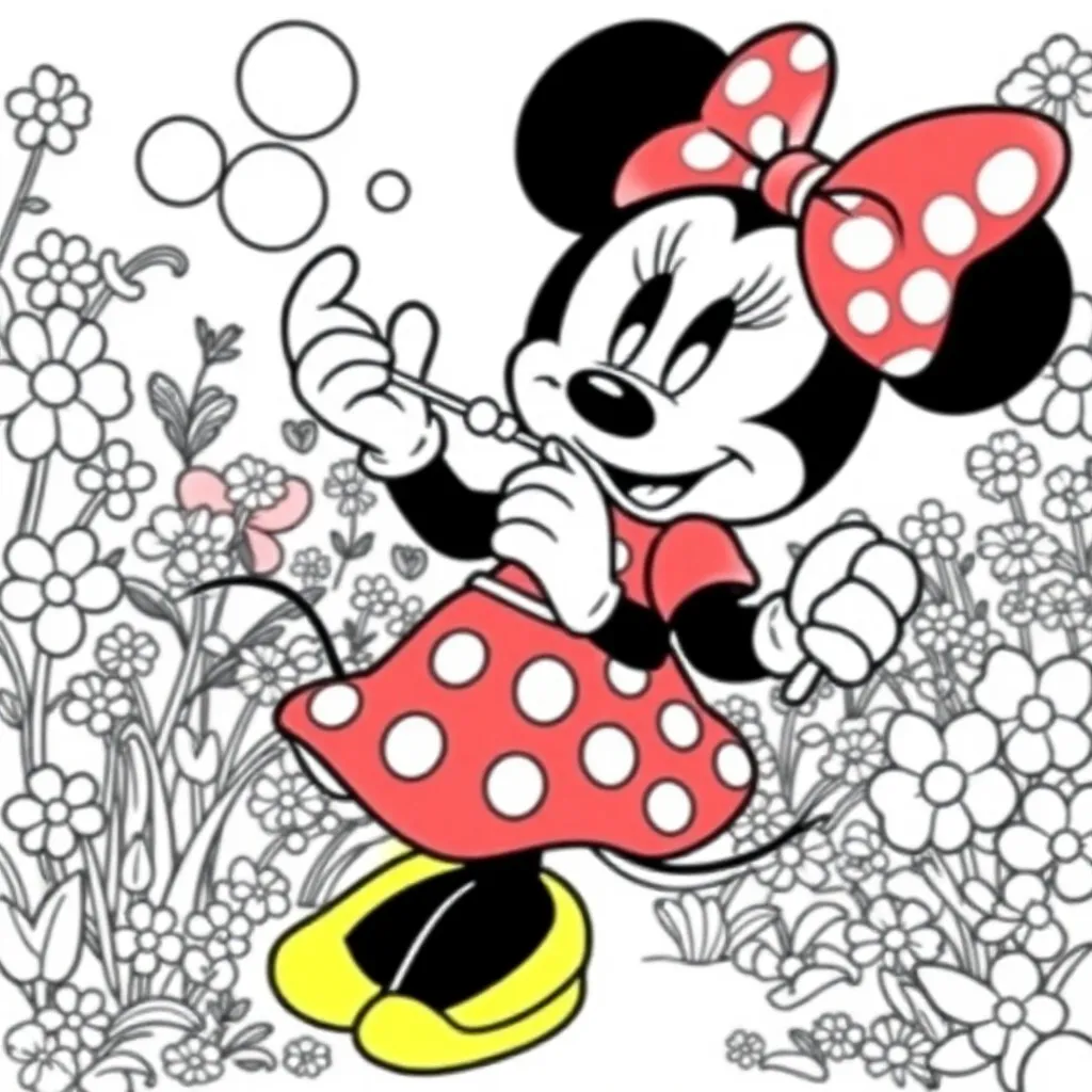 Plantilla de colorear Minnie Mouse burbuja de jabón Plantilla para niños