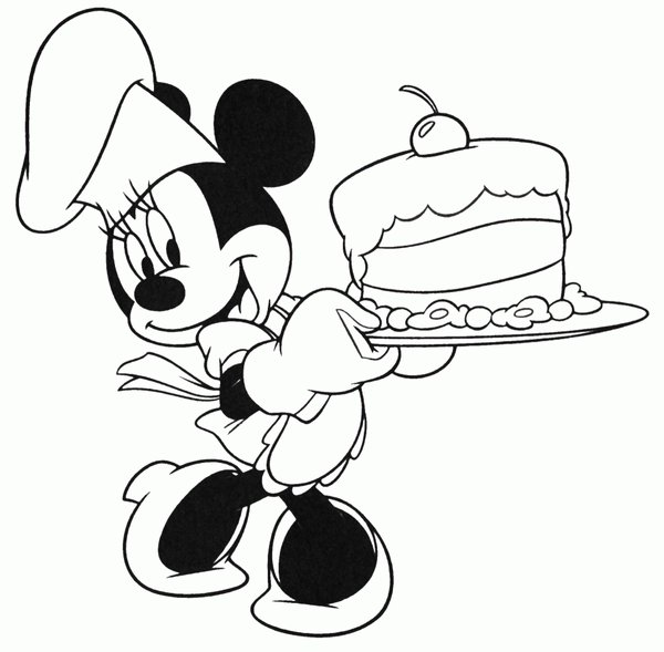 Minnie Mouse Baking Cake coloring page for children