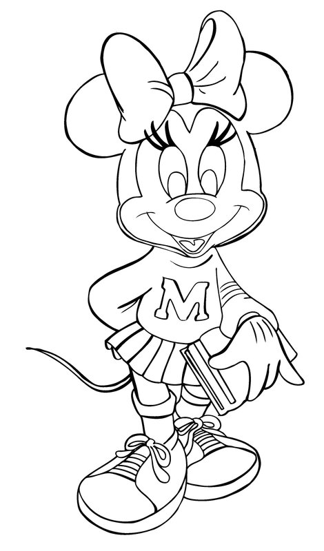 Minnie Mouse Cheerleader Pom Pom Girl coloring page for children