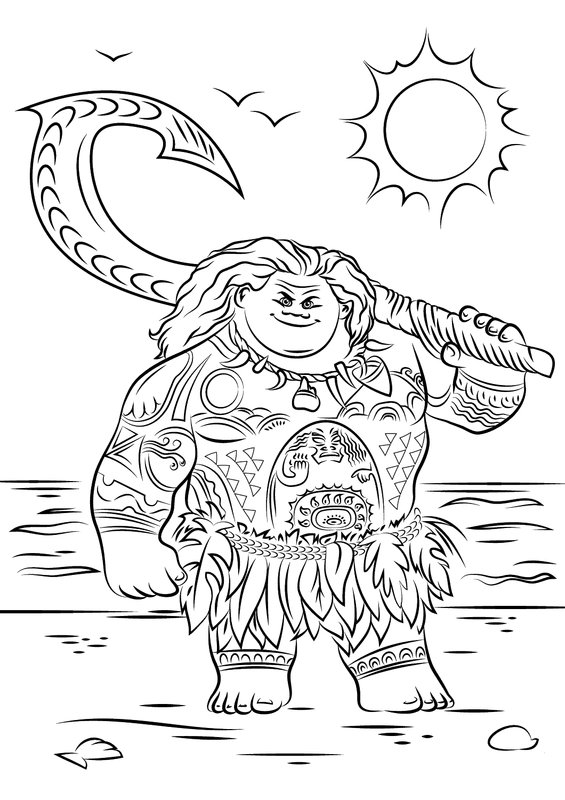 Moana Maui Beach coloring page for children