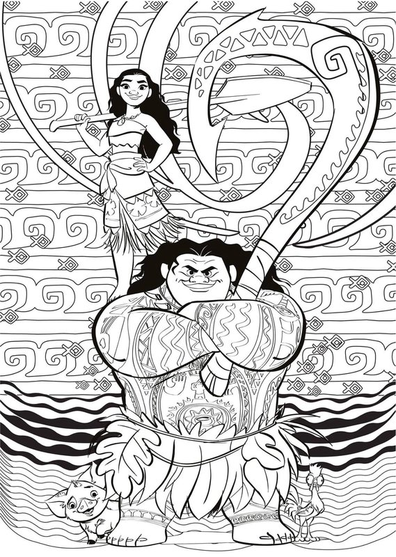 Moana Y Maui De Pie coloring page for children