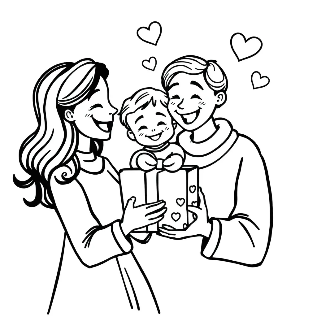 Moederdag Cadeau Gezin Cartoon Liefde coloring page for children