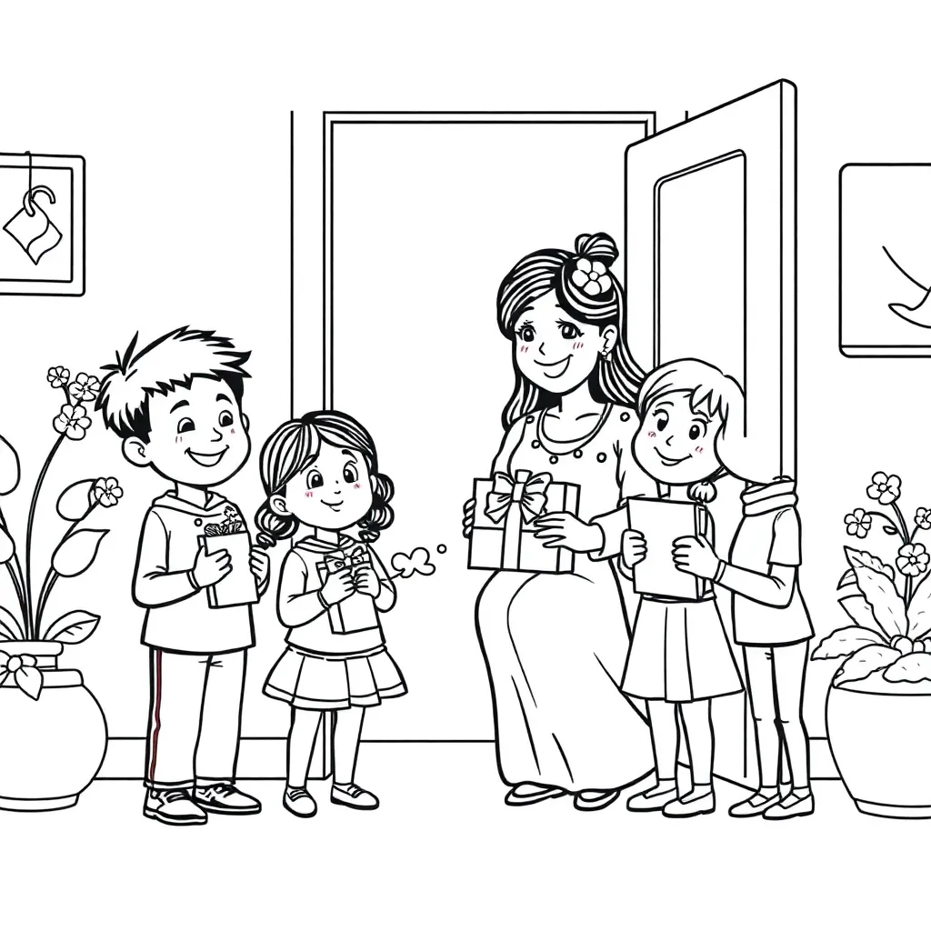Moederdag Gezin Cadeau Liefde Verrassing coloring page for children